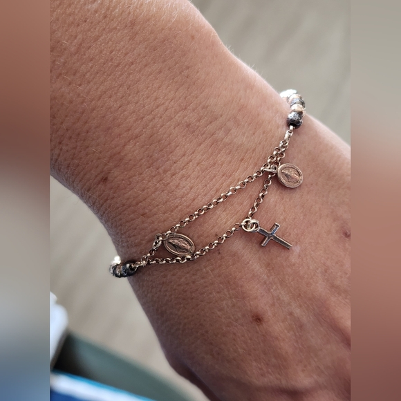 Italian .925 Sterling Silver Rosary Bracelet - Picture 2 of 6